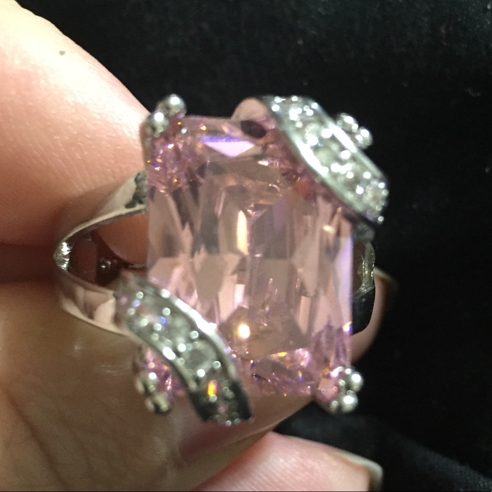Pink Sapphire .925 Sterling Ring With Accents - Picture 6 of 8